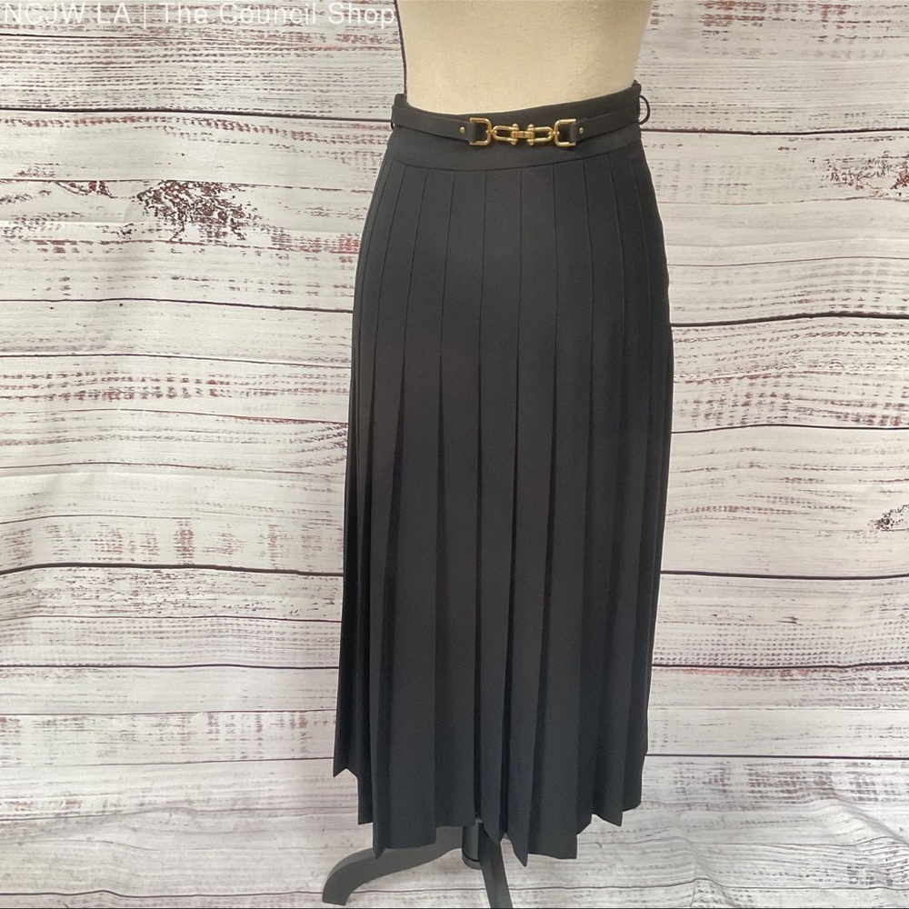 Zimmermann Black Pleated Belted Gold
Tone Horsebite Long Skirt - Size 0